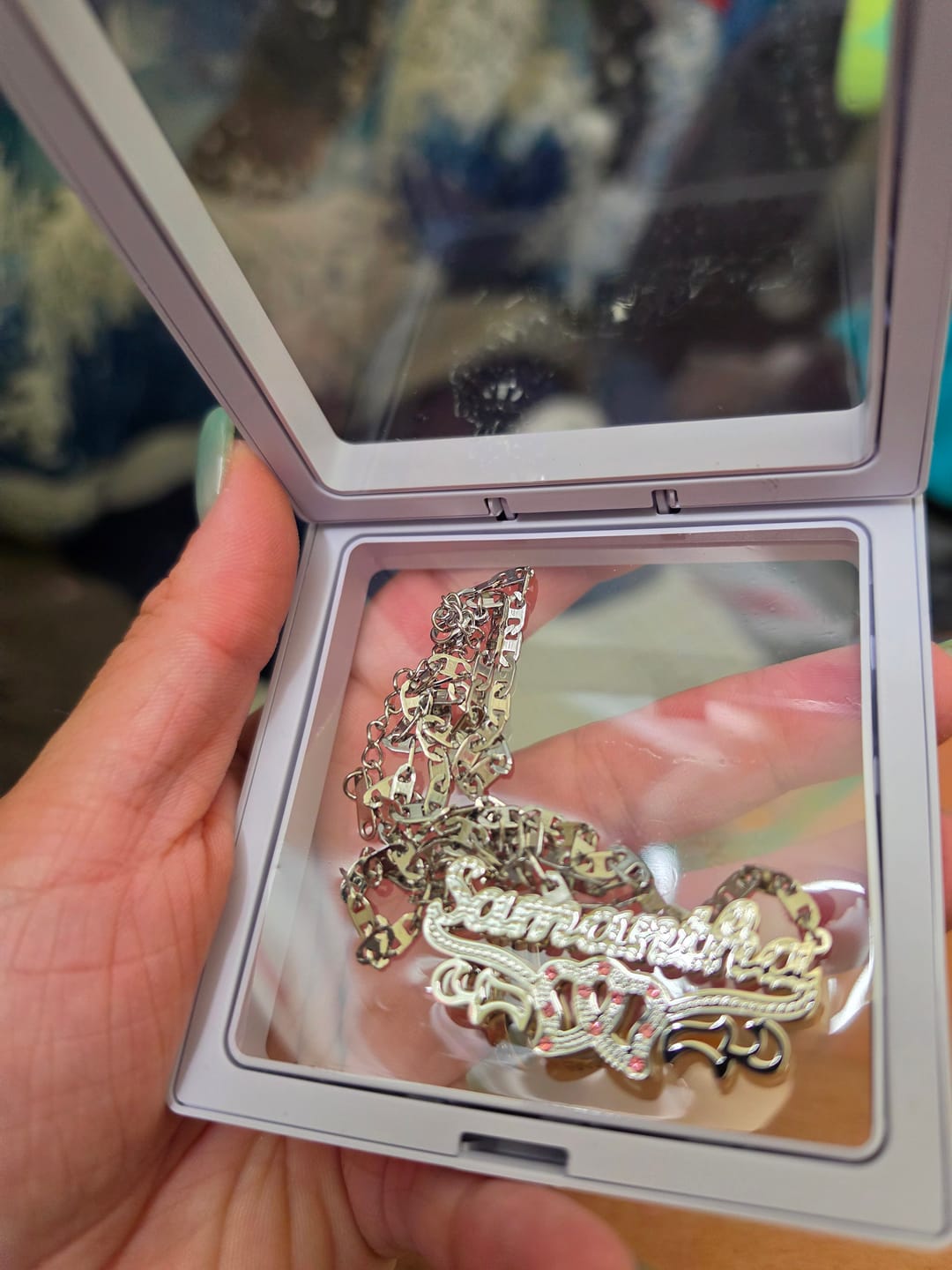 Customer photo review of Double Plated Double Heart Name Necklace w/ Clip Chain