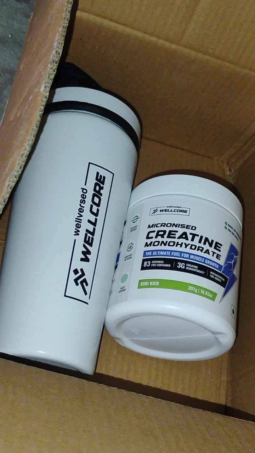 Customer photo review of Wellcore - Micronised Creatine Monohydrate (83 Servings, Kiwi Kick) + Premium Steel Shaker