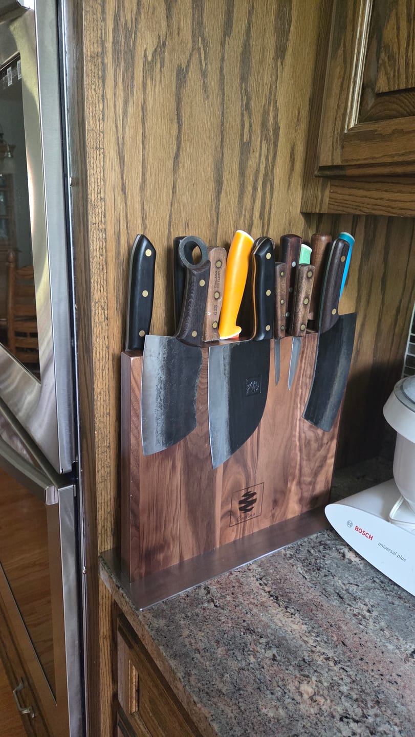 Customer photo review of FREE Walnut Magnetic Knives Holder