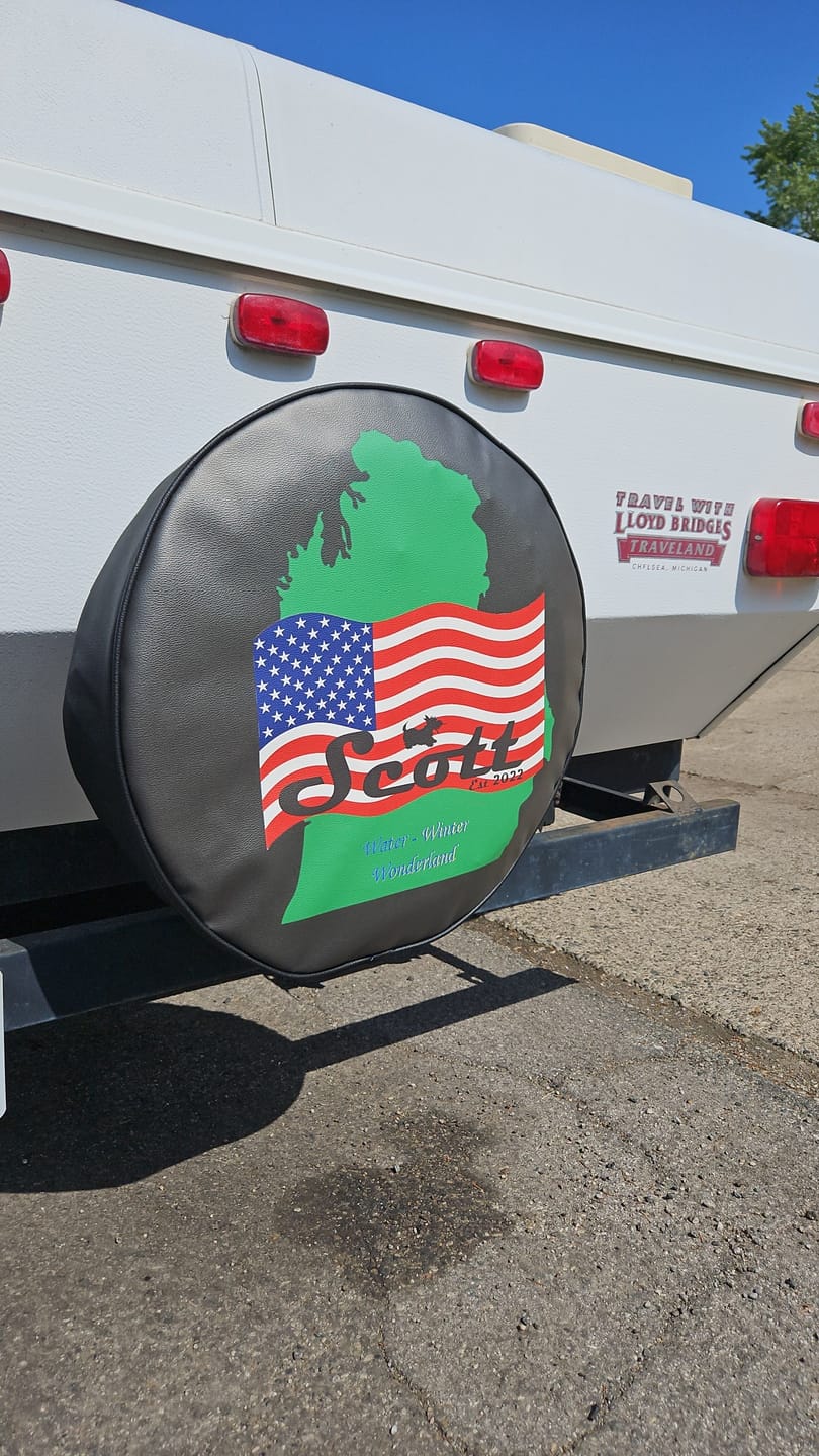 Customer photo review of Custom Spare Tire Cover for Jeep, RV, Bronco Camper, Trailer, & More