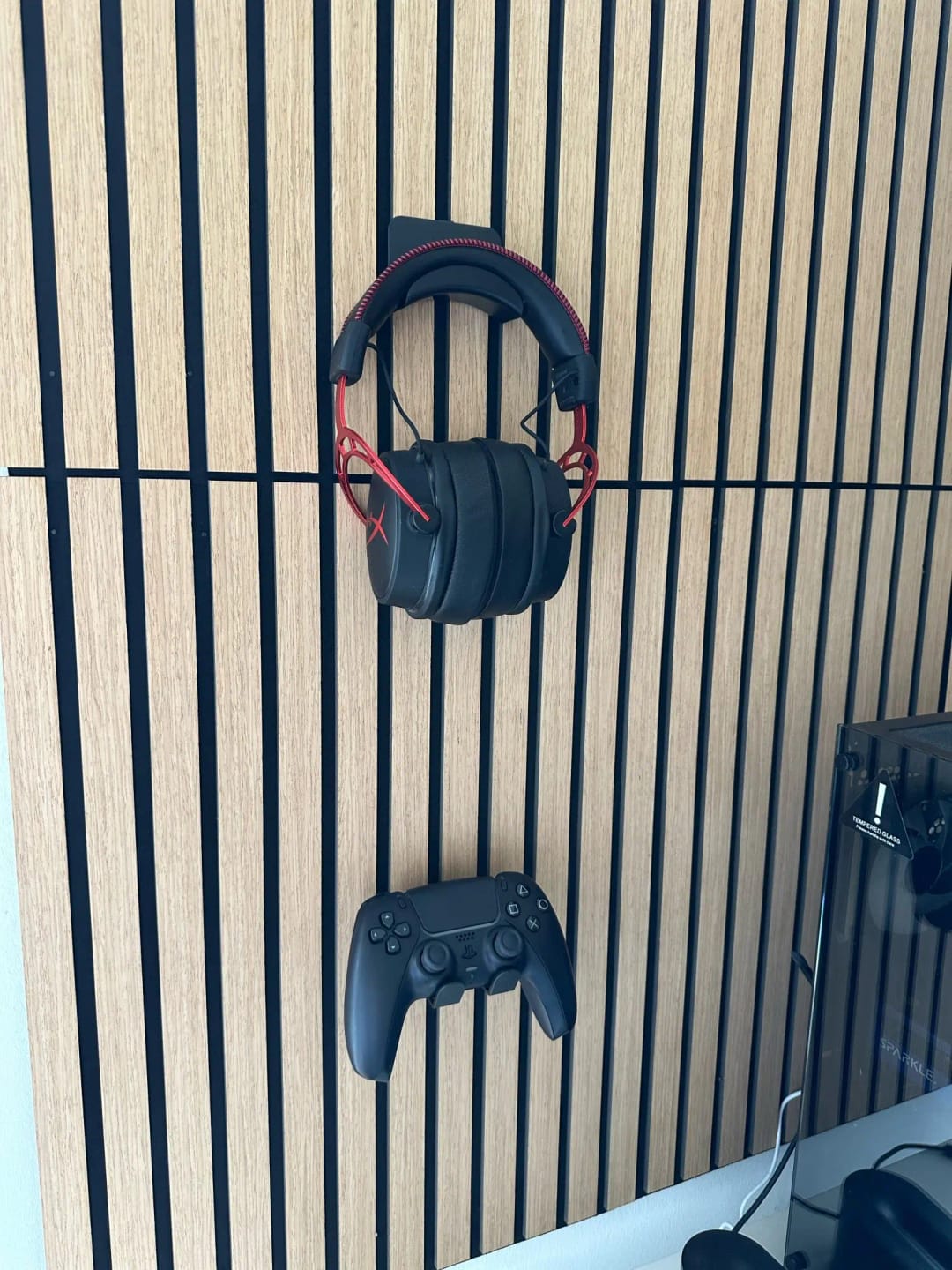 Customer photo review of Universal Headphone Stand – Under-Desk Headset Hanger