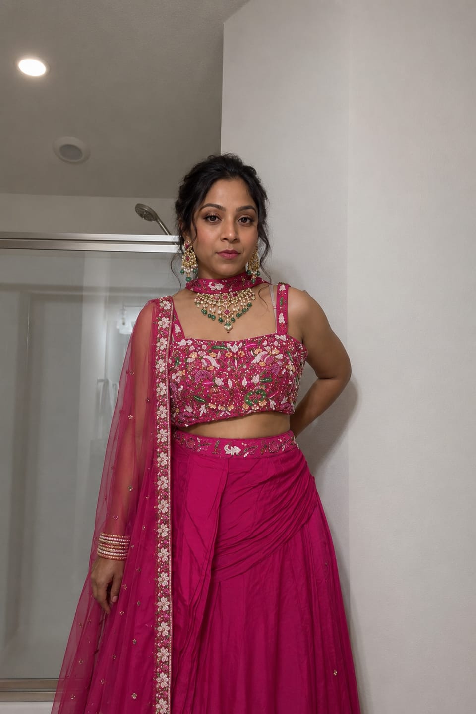 Customer photo review of Rani Pink Embroidered Draped Skirt Set