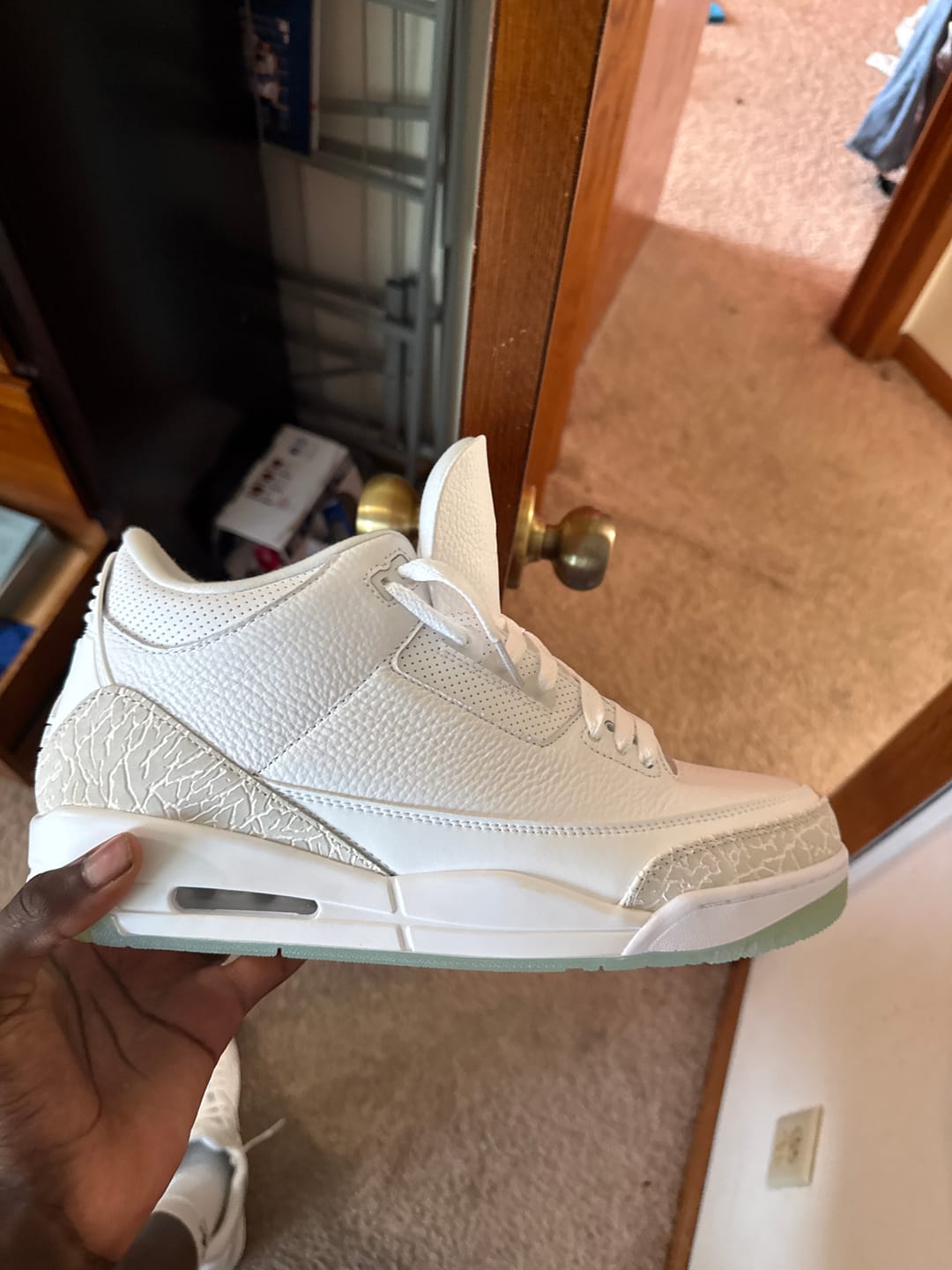 Customer photo review of AIR JORDAN 3 RETRO PURE MONEY WHITE/WHITE-WHITE