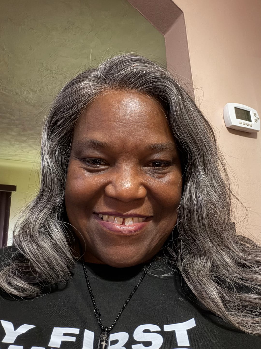 Customer photo review of Luvwin 13x4 Salt And Pepper Wavy Glueless Gray Color Pre-Cut Lace Wig Human Hair