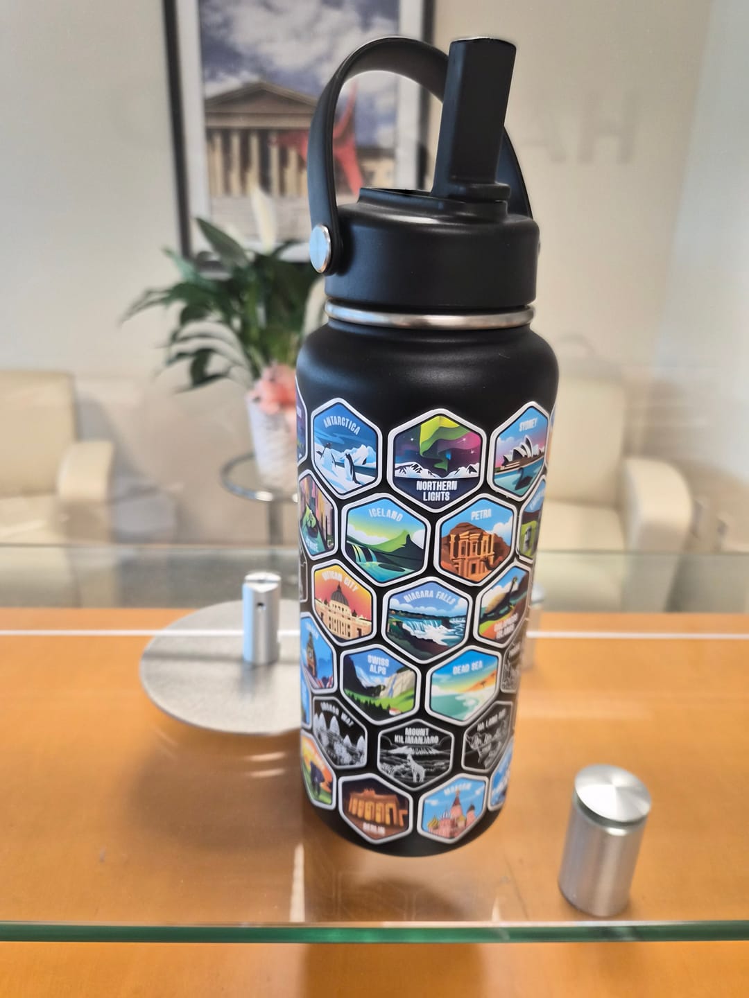 Customer photo review of Lets Wander™ World Explorer Water Bottle + Sticker Set