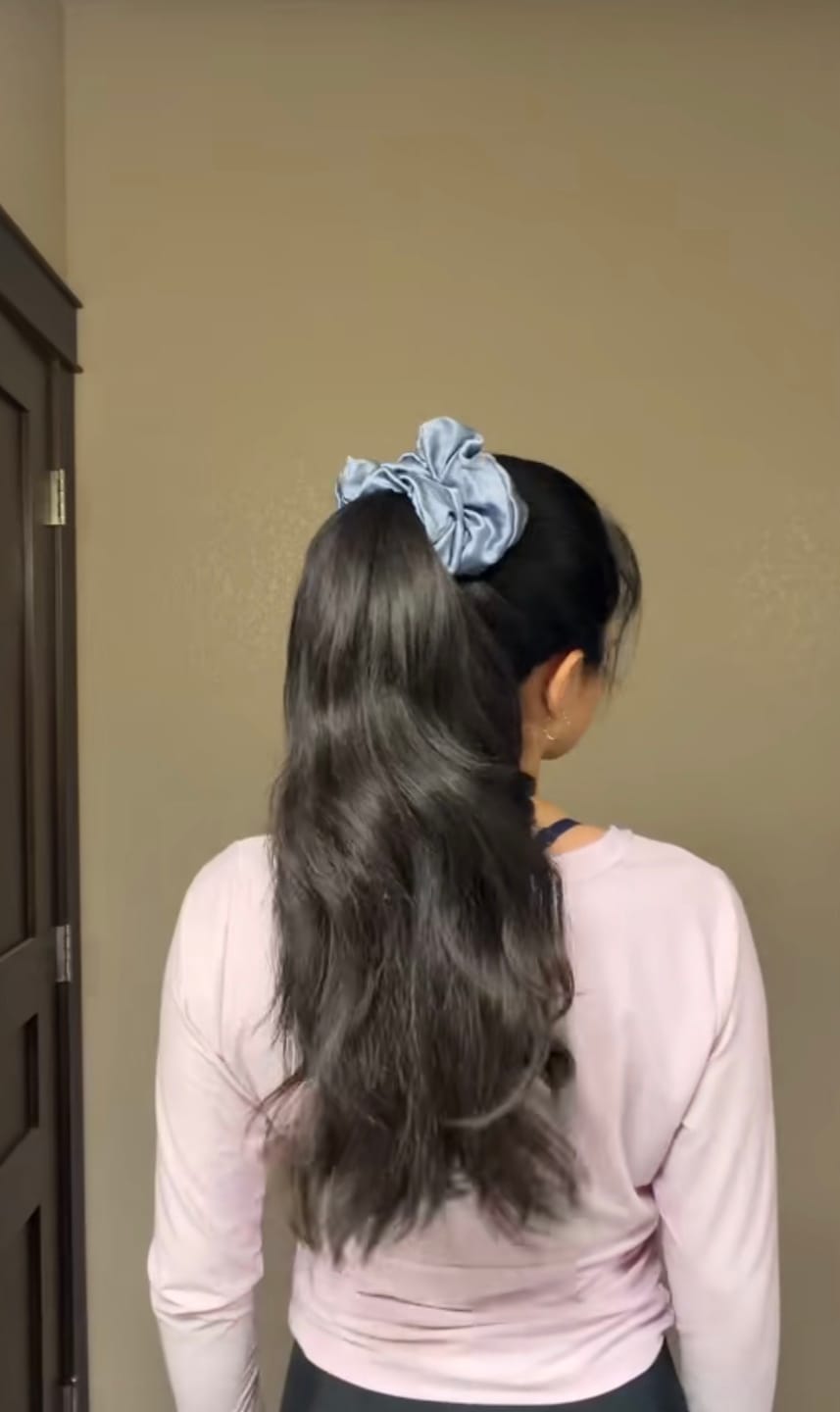 Customer photo review of Denim Blue Silk Scrunchie