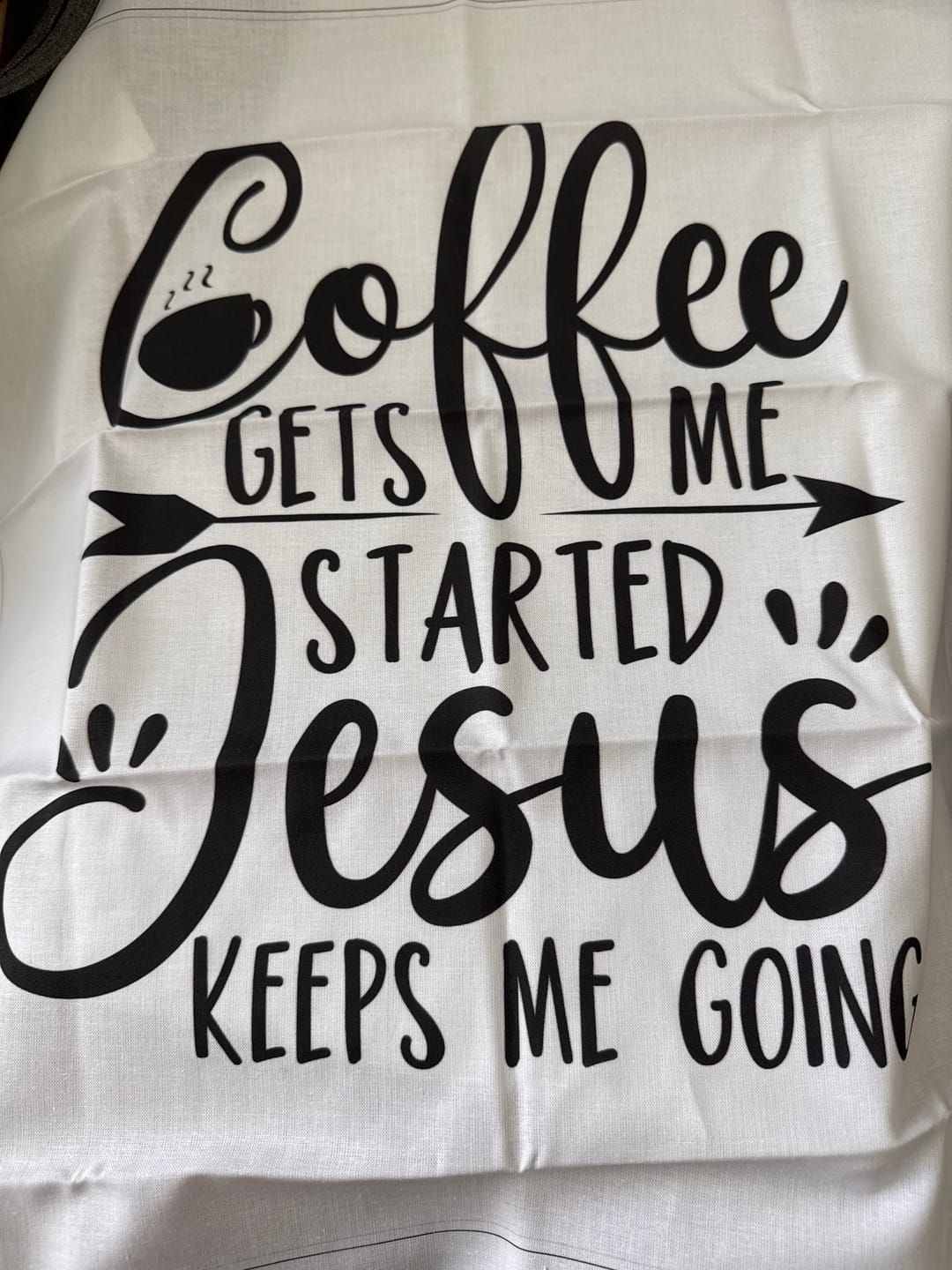 Customer photo review of Coffee And Jesus Fabric Panel - White