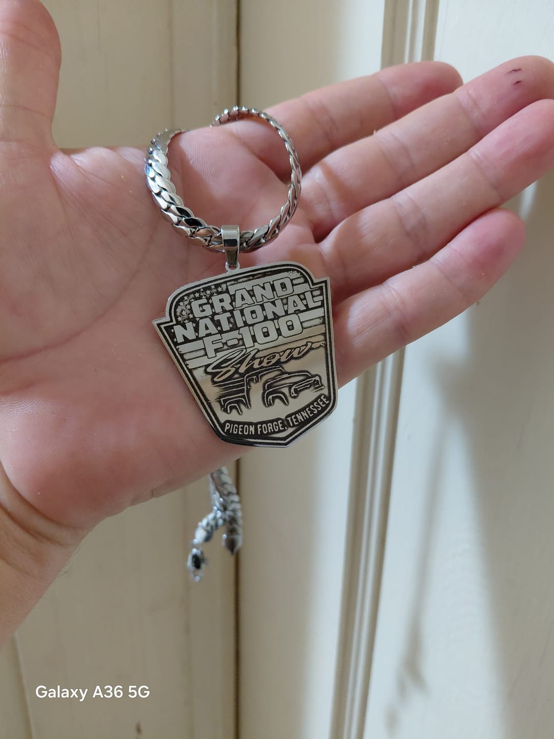 Customer photo review of Custom Logo Engraved Photo Pendant Necklace