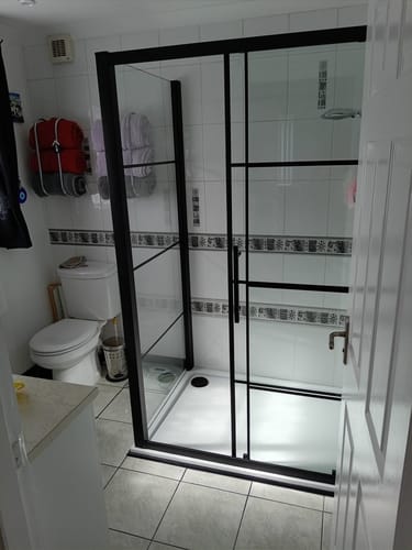 Customer photo review of Hudson Reed Apex 8mm Glass Matt Black Sliding Shower Enclosure - 1200 x 900mm