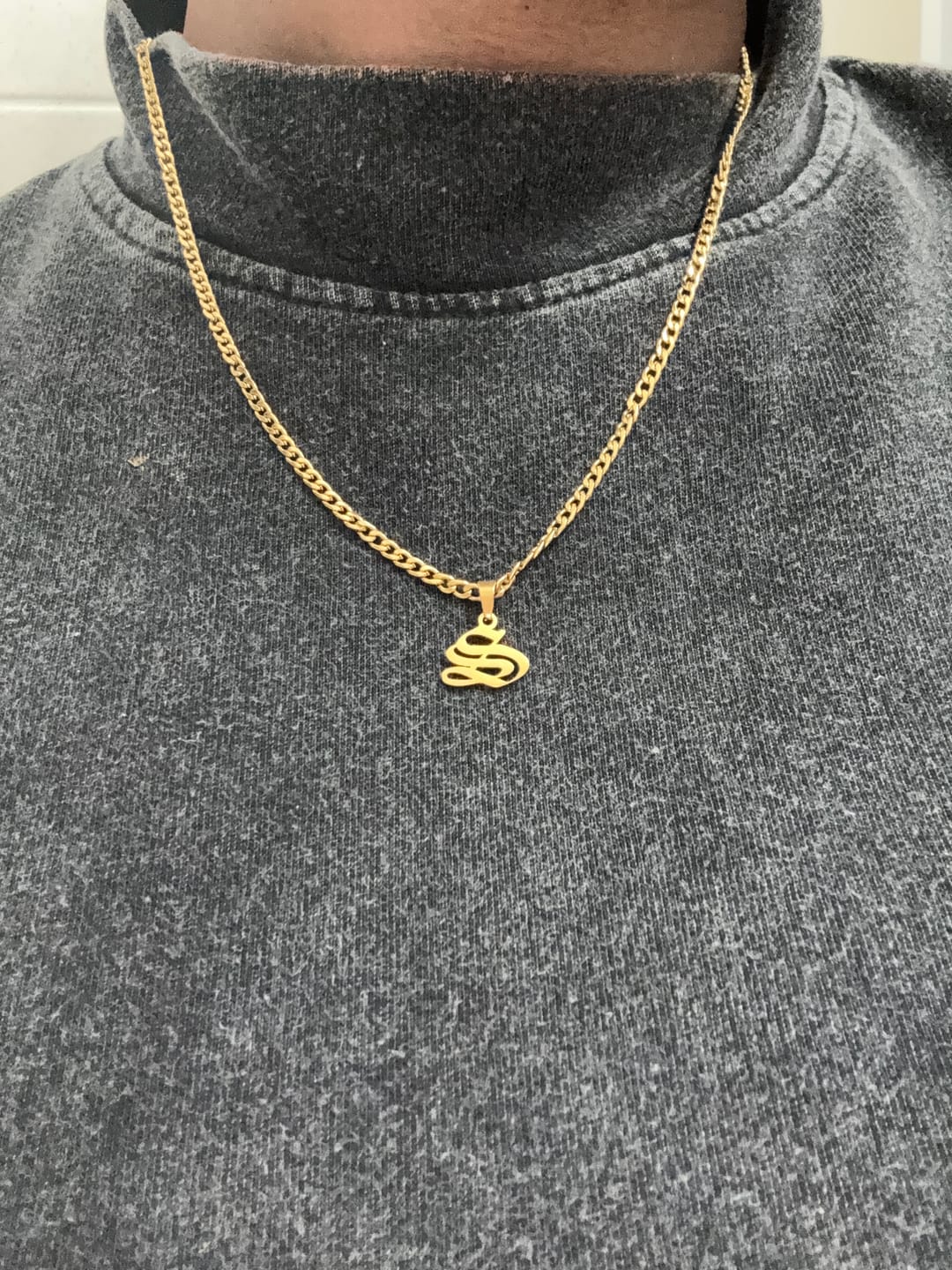Customer photo review of Gothic Letter Necklace w/ Cuban Chain