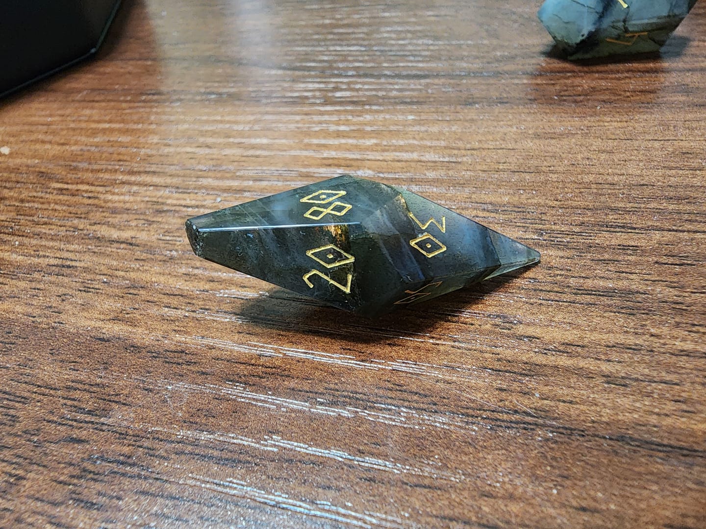 Customer photo review of URWizards D&D Labradorite Gemstone Dice Set Crystal Shape
