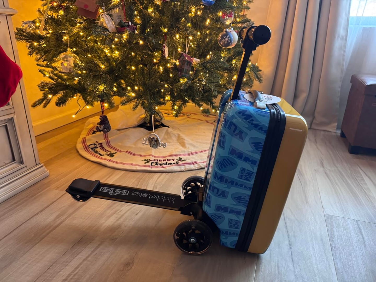Customer photo review of Cookie Monster Detachable Scooter Luggage