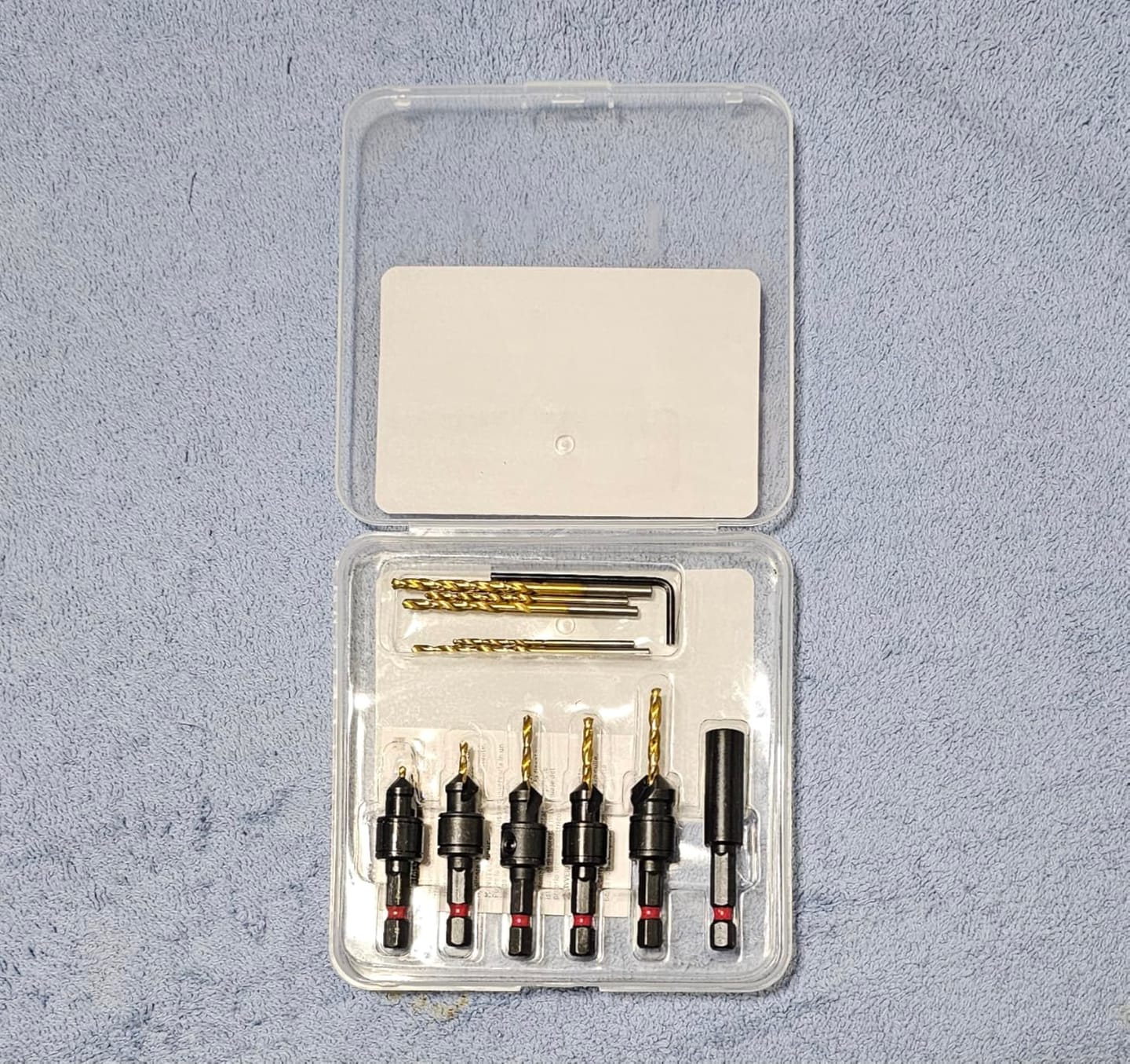 Customer photo review of 12PCS Two-Flute Titanium-coated Countersink Drill Bit Set with Storage Box