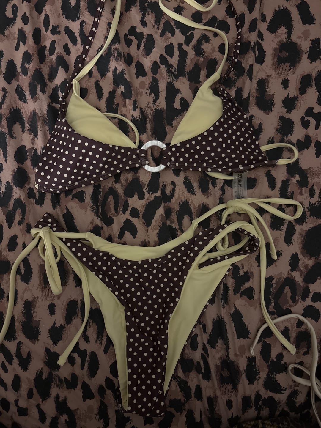 Customer photo review of Seamolly Contrast Color Polka Dot Print O Ring Double Layer Bikini Set