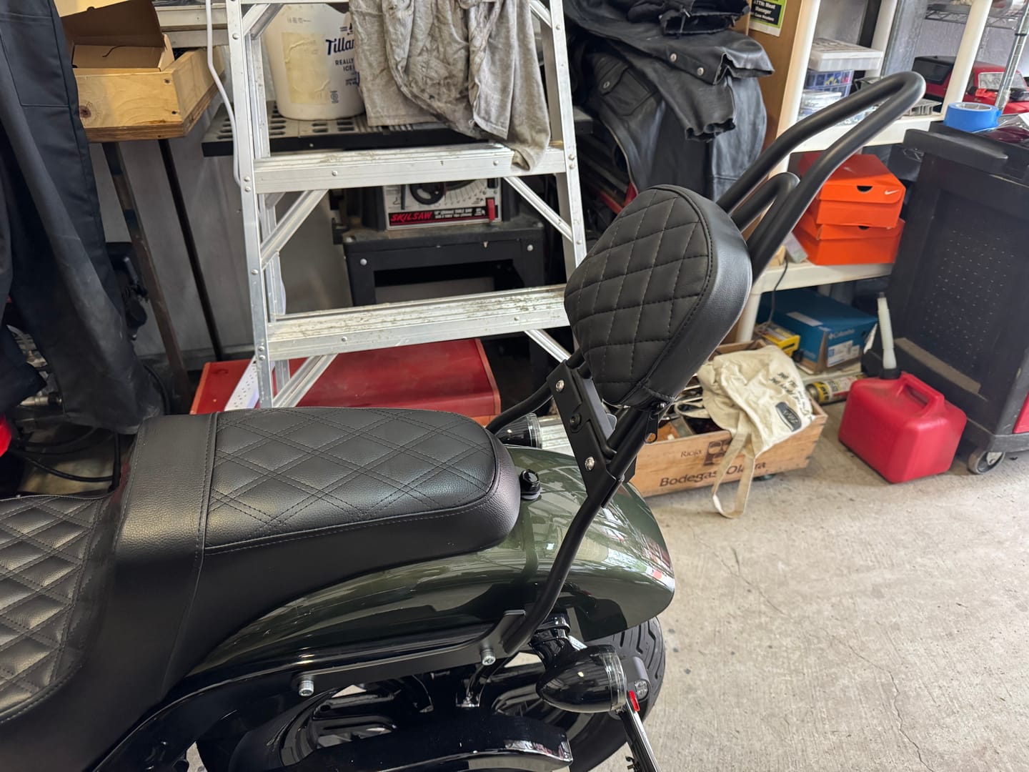 Customer photo review of Viking Iron Born Diamond Stitch Leather Short Motorcycle Sissy Bar Pad for Harley Davidson