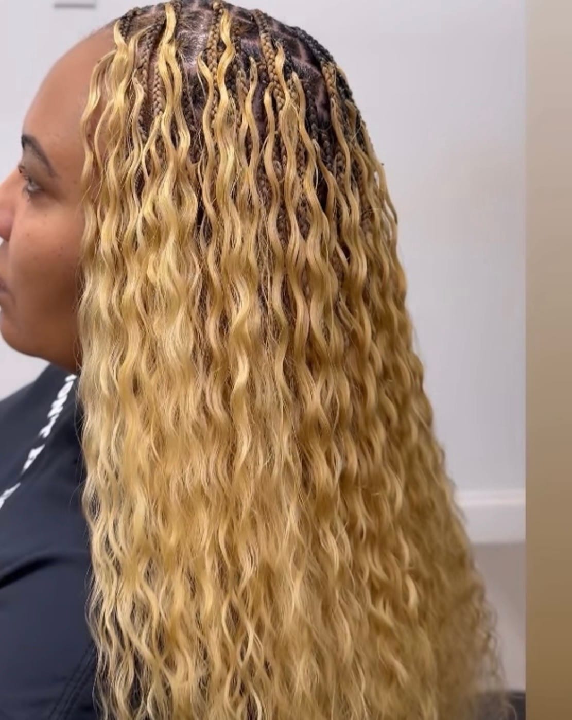 Customer photo review of #27 Honey Blonde Spanish Curl Human Crochet Hair