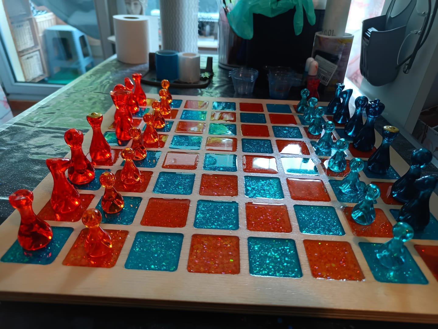 Customer photo review of 19x19x0.5" Full Size Chess Board Silicone Mold With 2" Squares