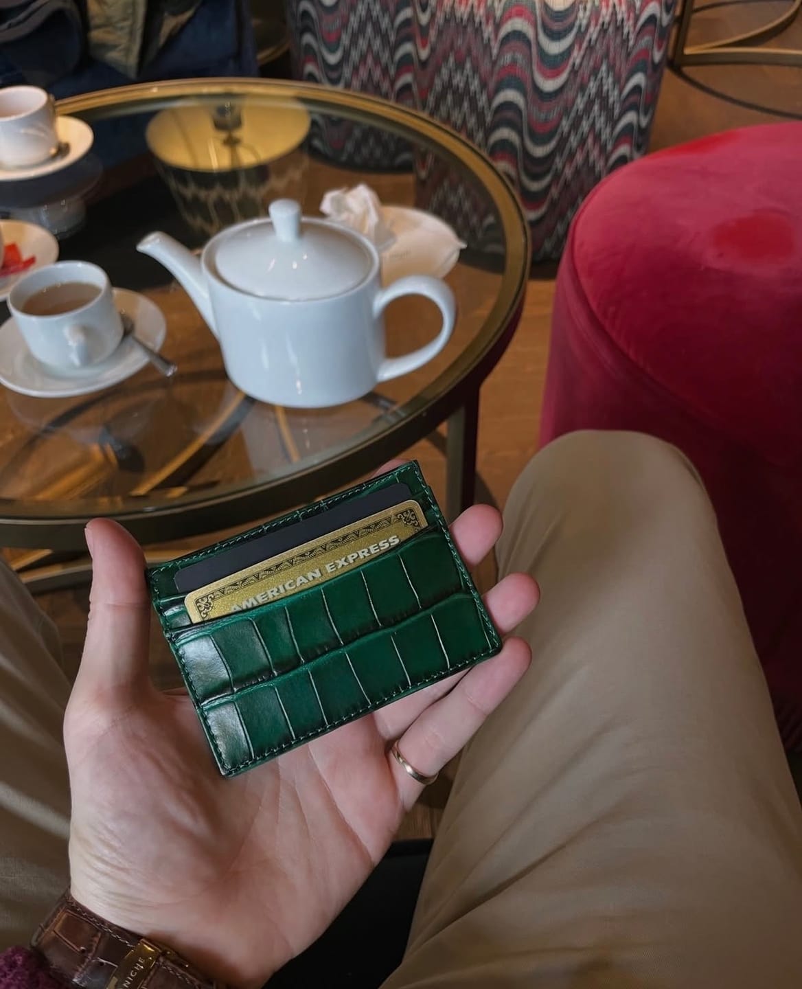 Customer photo review of Elegant Burgundy Card Holder Crocodile Leather
