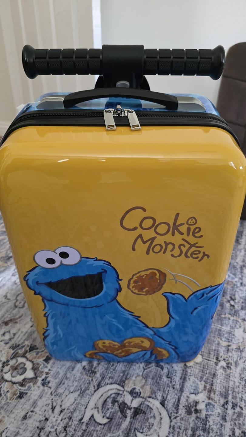 Customer photo review of Cookie Monster Detachable Scooter Luggage