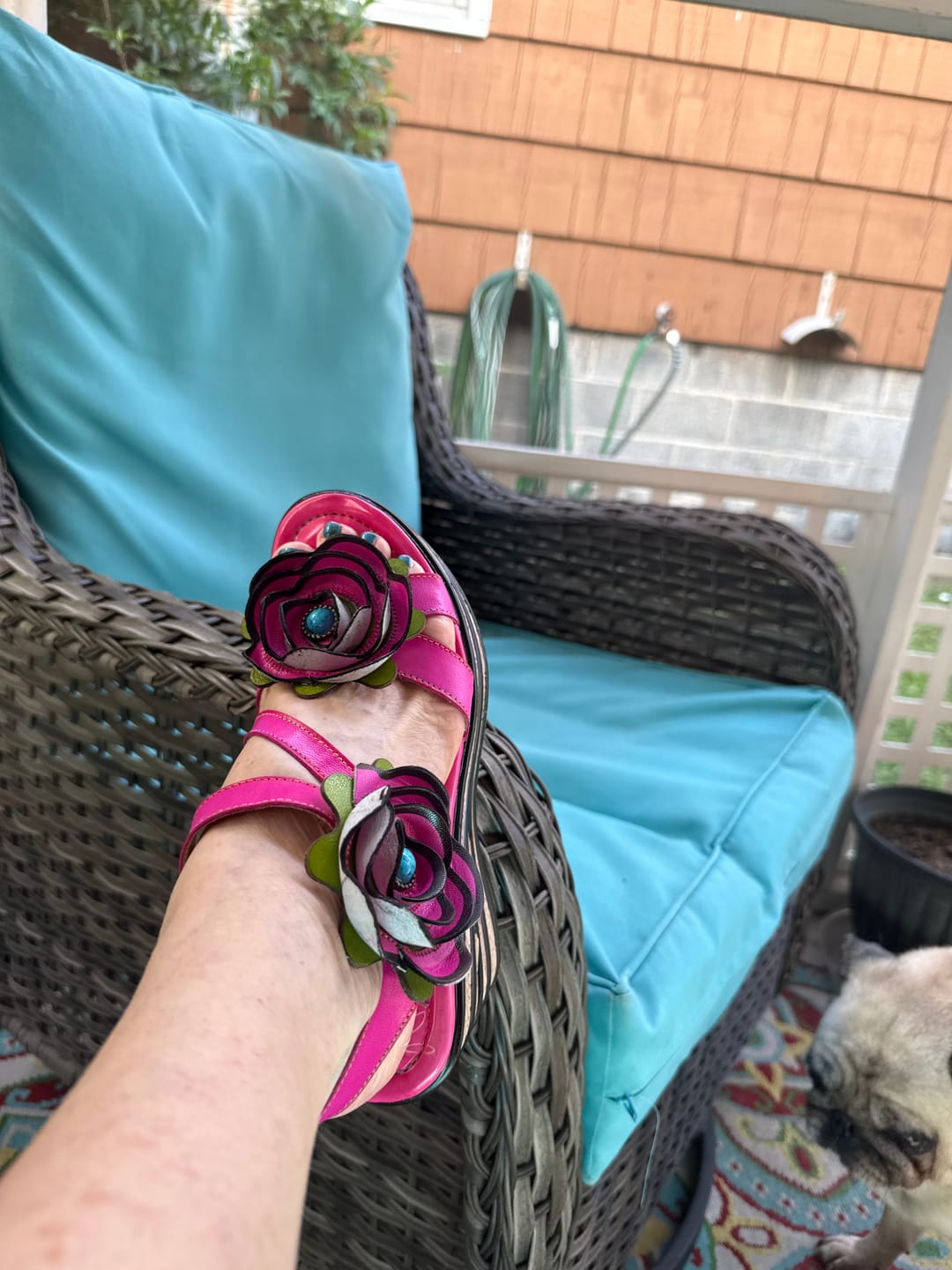 Customer photo review of Printed Leather Handmade Romantic Rose Sandals