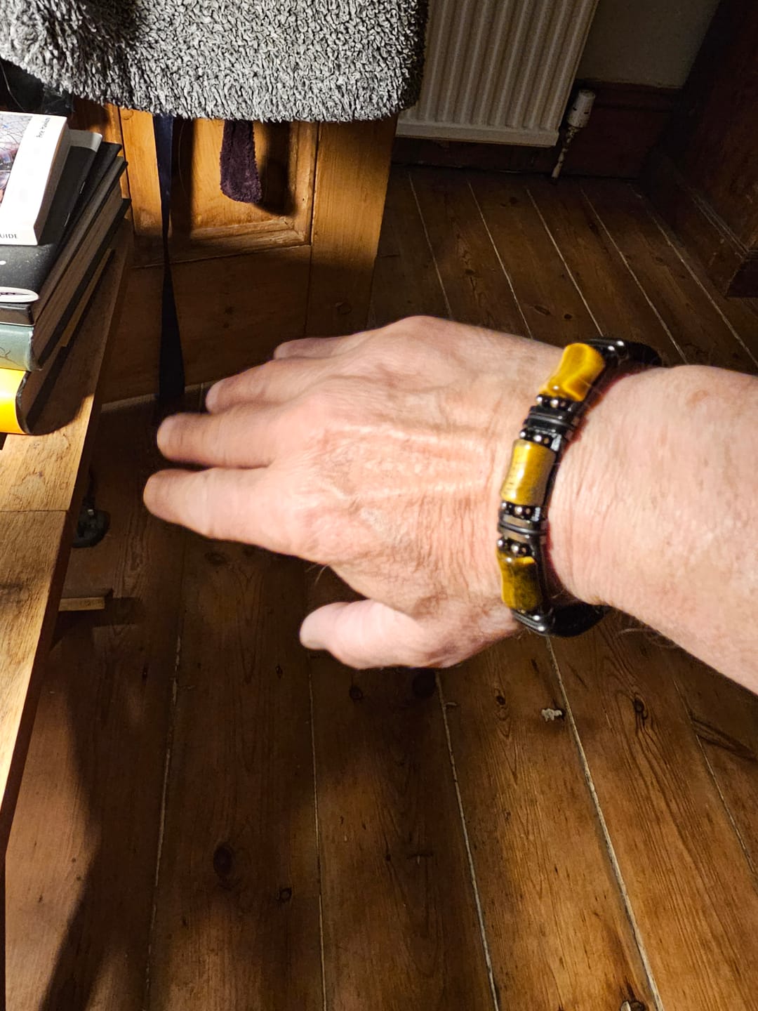 Customer photo review of Buddha Stones Tiger Eye Three Bamboo Stone Protection Power Leather Bracelet