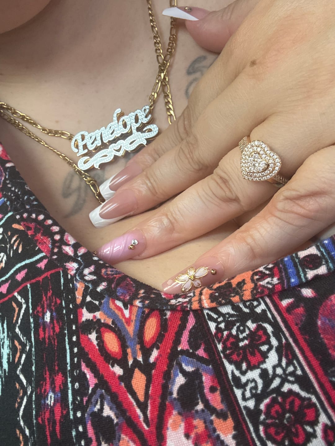 Customer photo review of Double Plated Heart Title Name Necklace w/ Figaro Chain