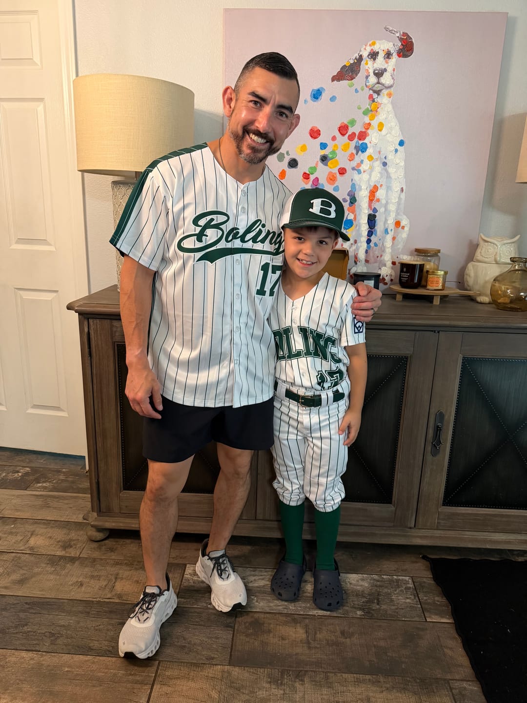 Customer photo review of Custom White Green Pinstripe Personalized Two-Tone Authentic Baseball Jersey