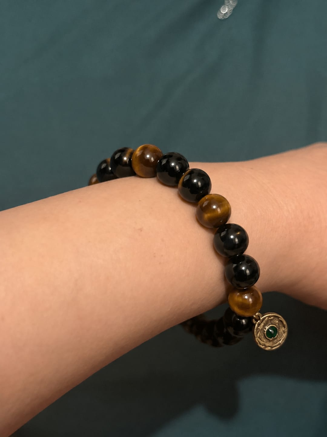 Customer photo review of Sovereign Warrior Array – Natural Golden Tiger's Eye & Silver Obsidian Bracelet