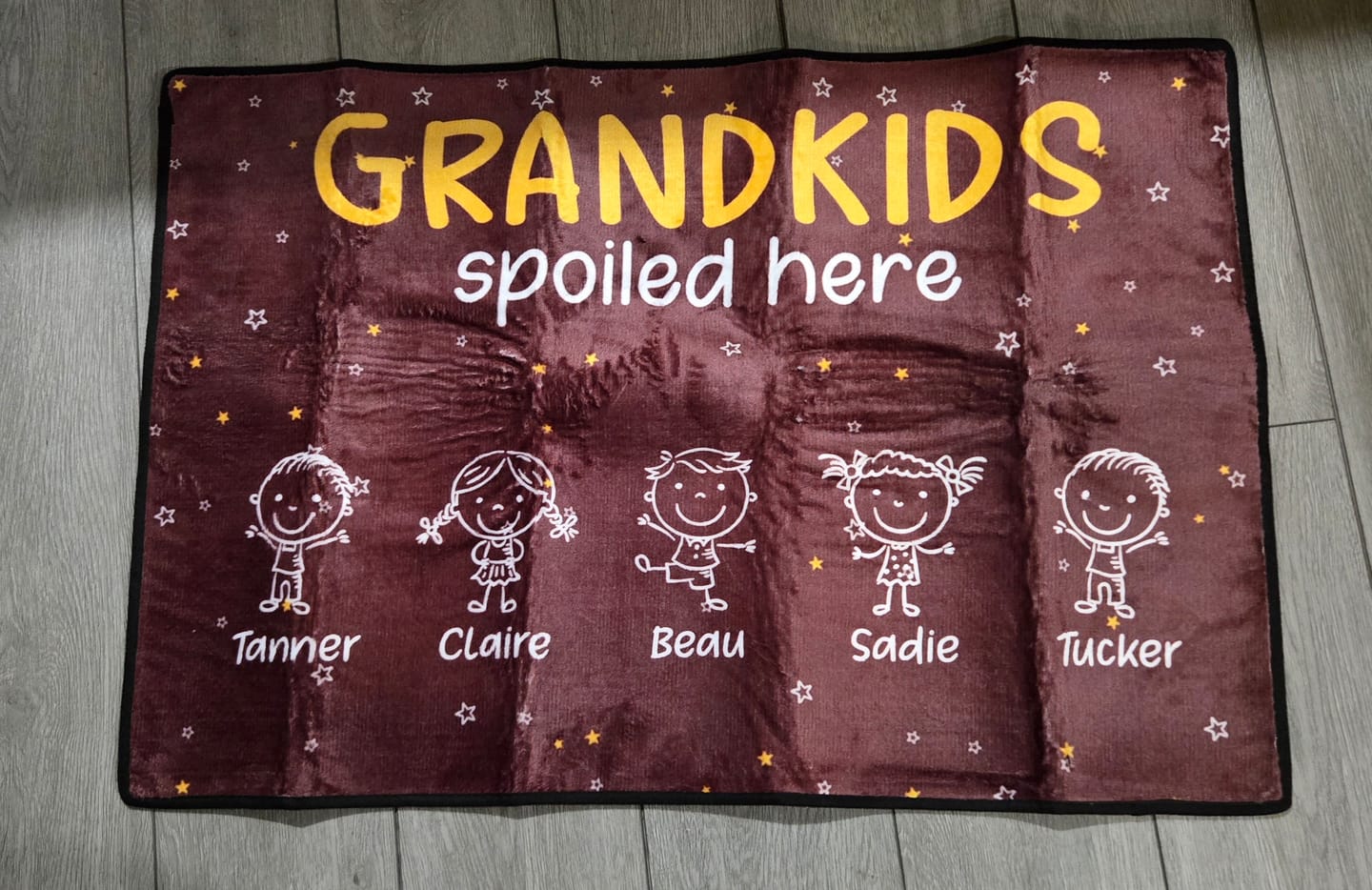 Customer photo review of Grandkids Spoiled Here Doodle - Personalized Doormat