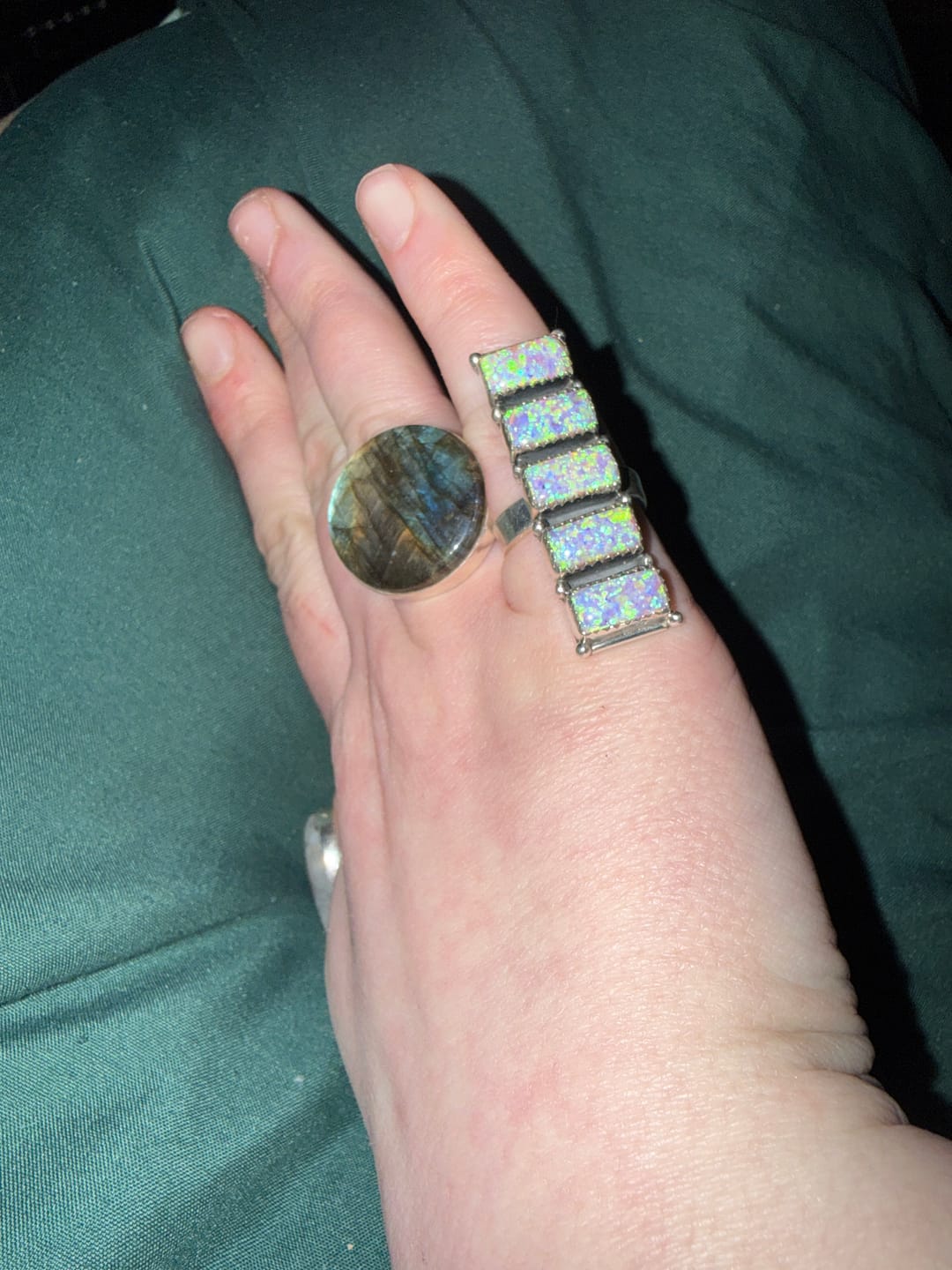 Customer photo review of Exclusive 5-Gemstone Faceted 5-Gemstone Lab-Created Fire Opal Ring Size 7 Adjustable (.925 Sterling Silver)