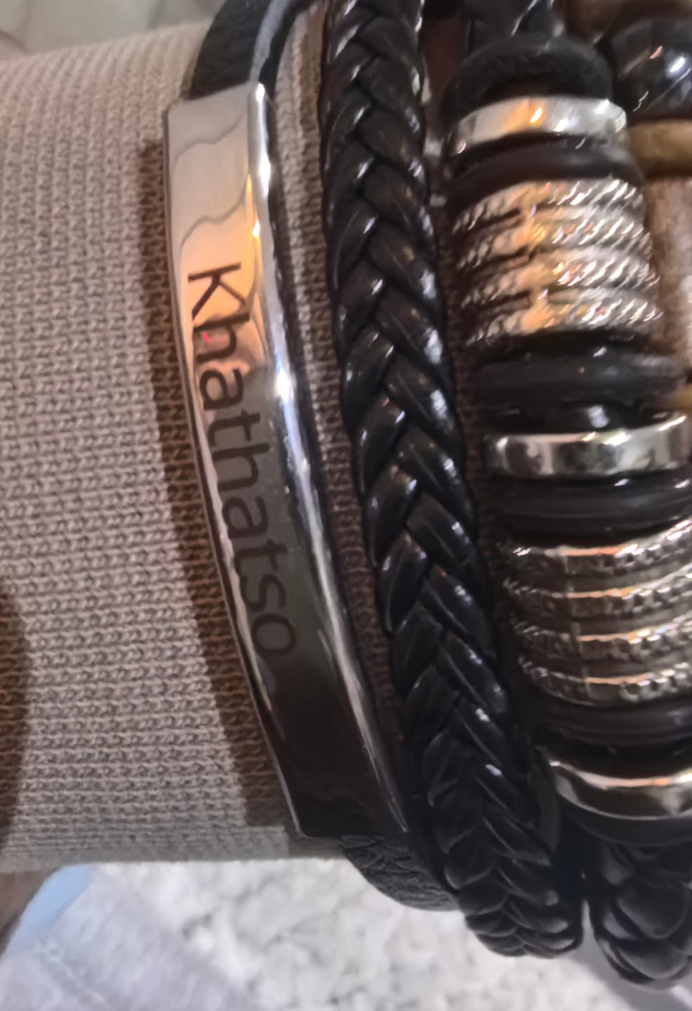 Customer photo review of To My Man Personalized Name Leather Bracelet - A Gift He Will Never Forget
