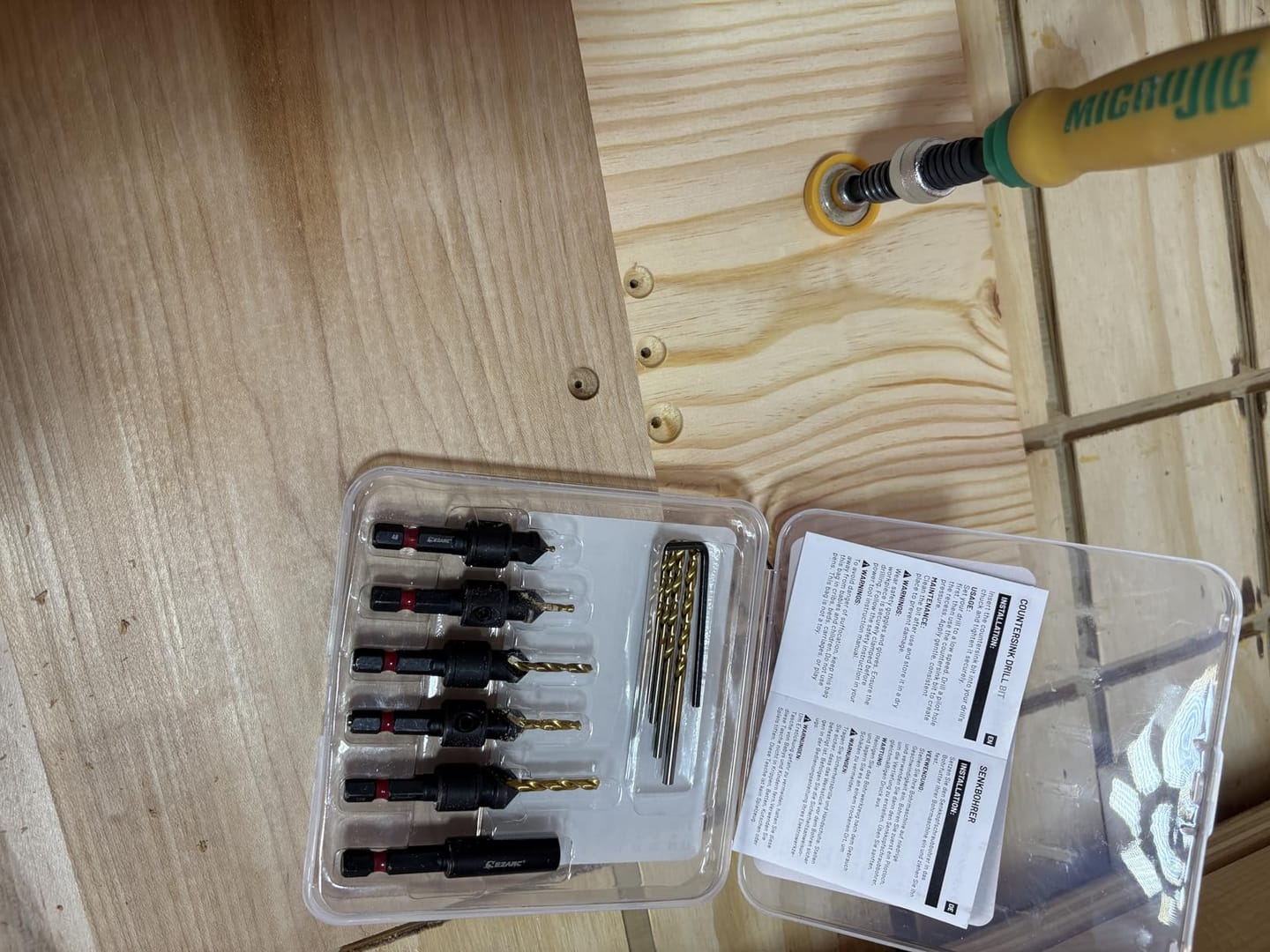 Customer photo review of 12PCS Two-Flute Titanium-coated Countersink Drill Bit Set with Storage Box