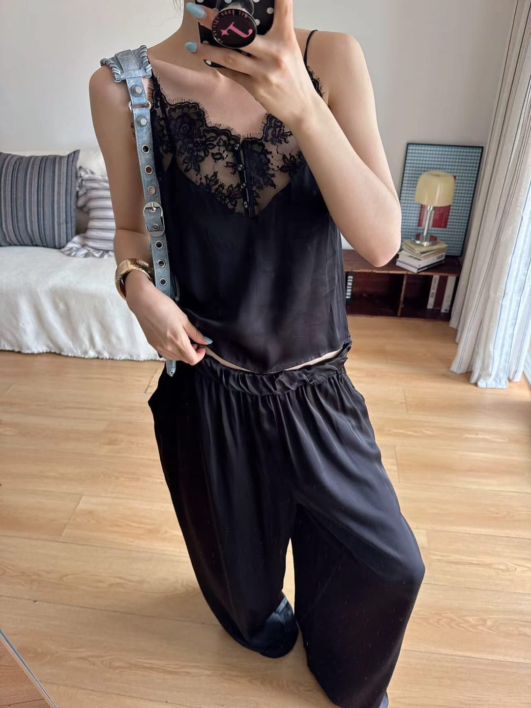 Customer photo review of 0122stepll Lace Trim Satin Cami Top