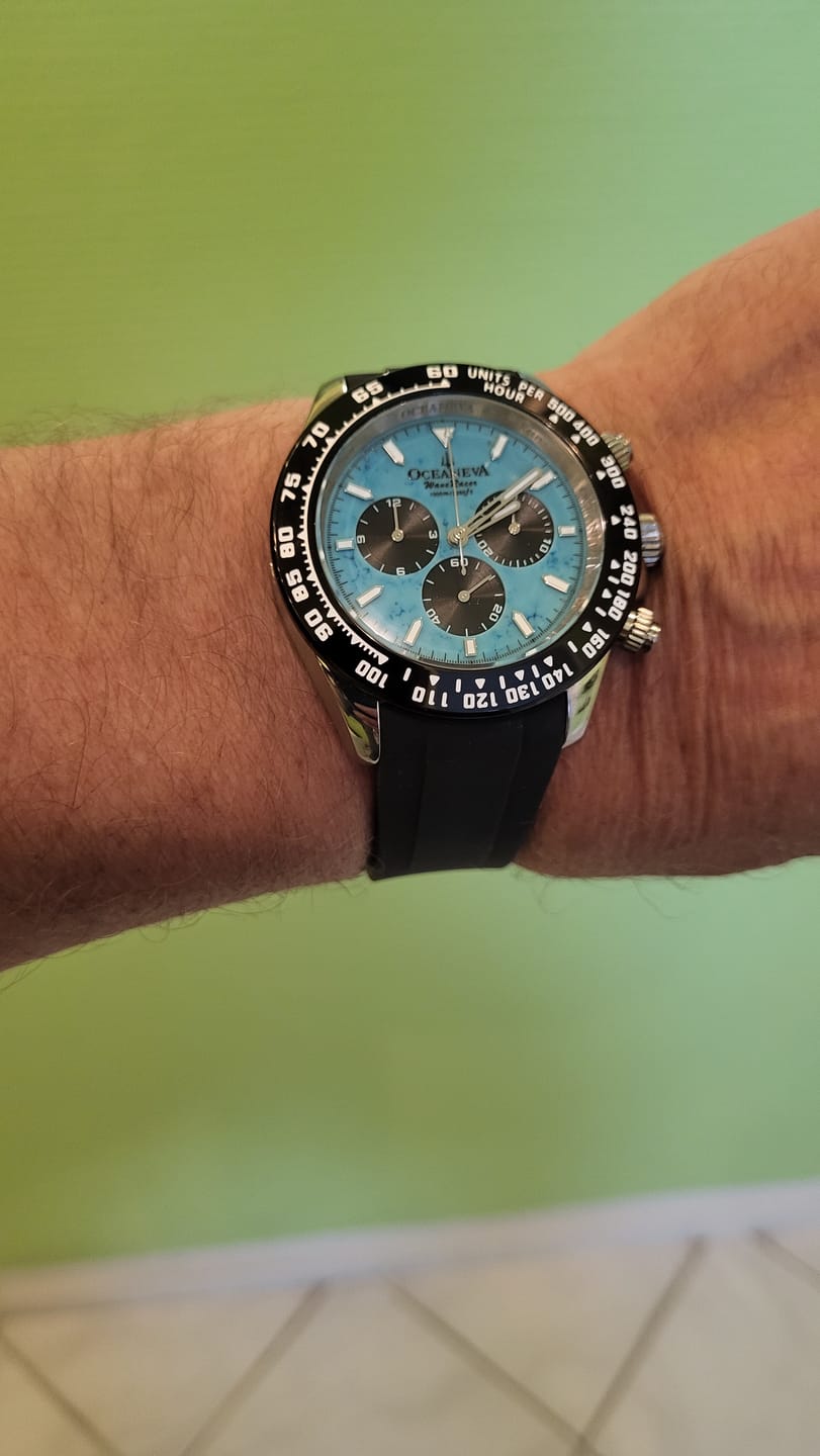 Customer photo review of Oceaneva WaveRacer 1000m Mechanical Chronograph Automatic Grade 5 Titanium Watch Turquoise