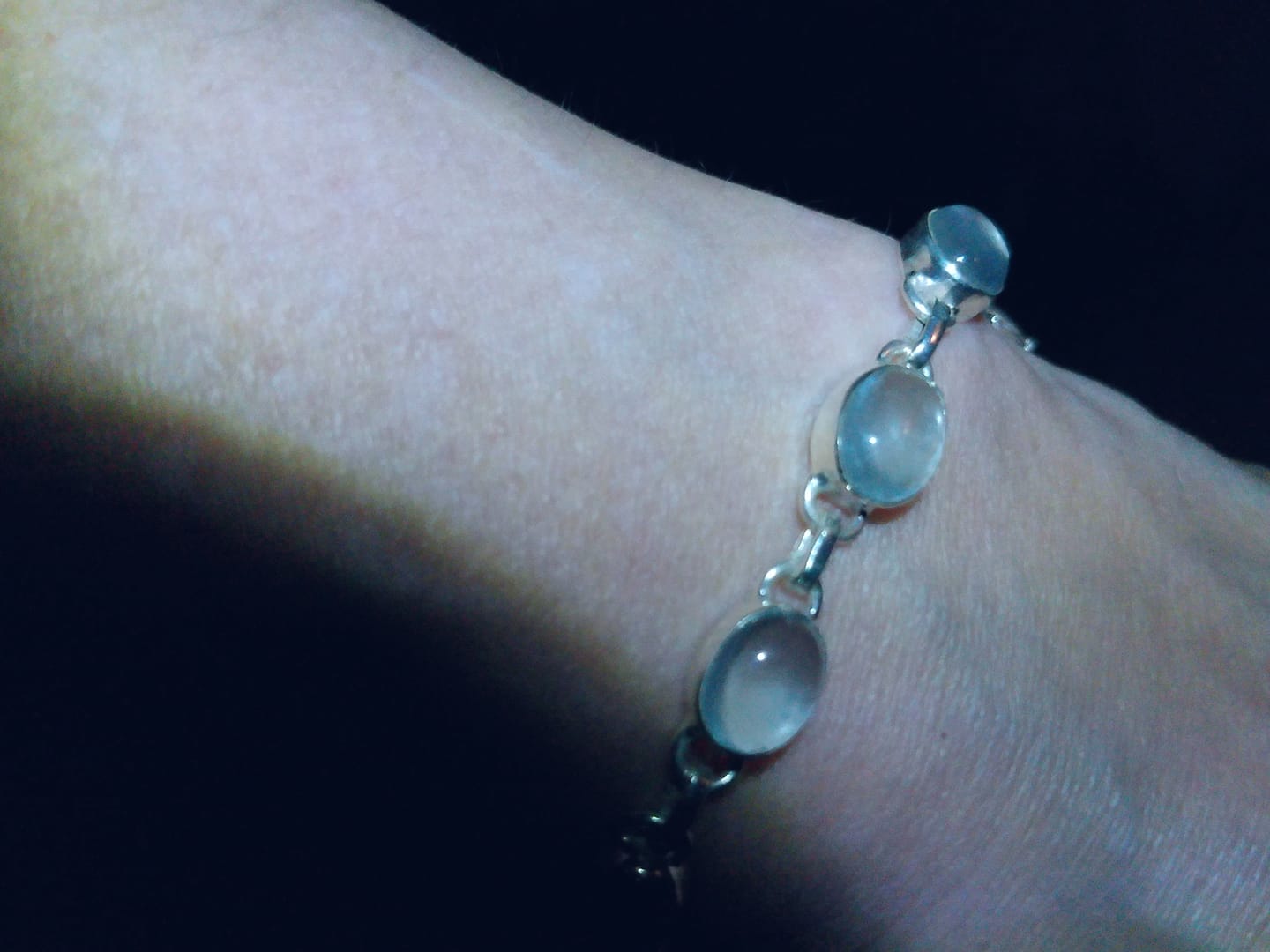 Customer photo review of Premium Aquamarine Bracelet 6 1/2" to 7 1/2" (.925 Sterling Silver)