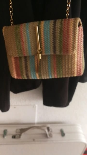 Customer photo review of Rainbow Stripe Straw Crossbody Bag with Tassel Accent for Women