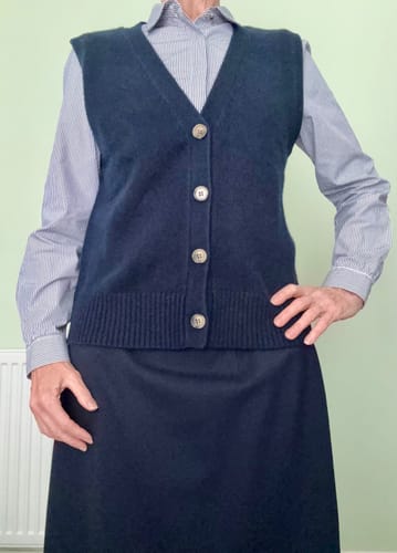 Customer photo review of Brand New Navy Luxury Cashmere V Neck Waistcoat Medium UK 12-14