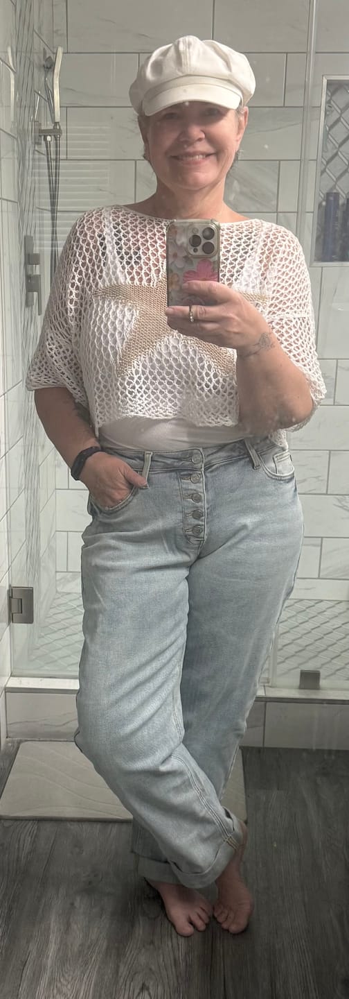 Customer photo review of Judy Blue Mid-Rise Marlow Arc Leg W/ Bandana Loop Jeans