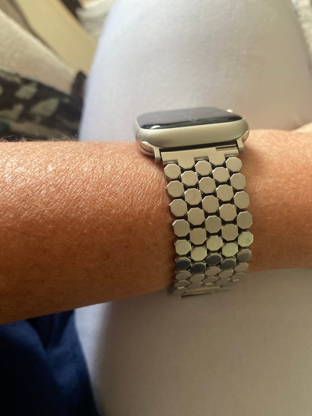 Customer photo review of Silver Honeycomb Luxury Apple Watch Strap