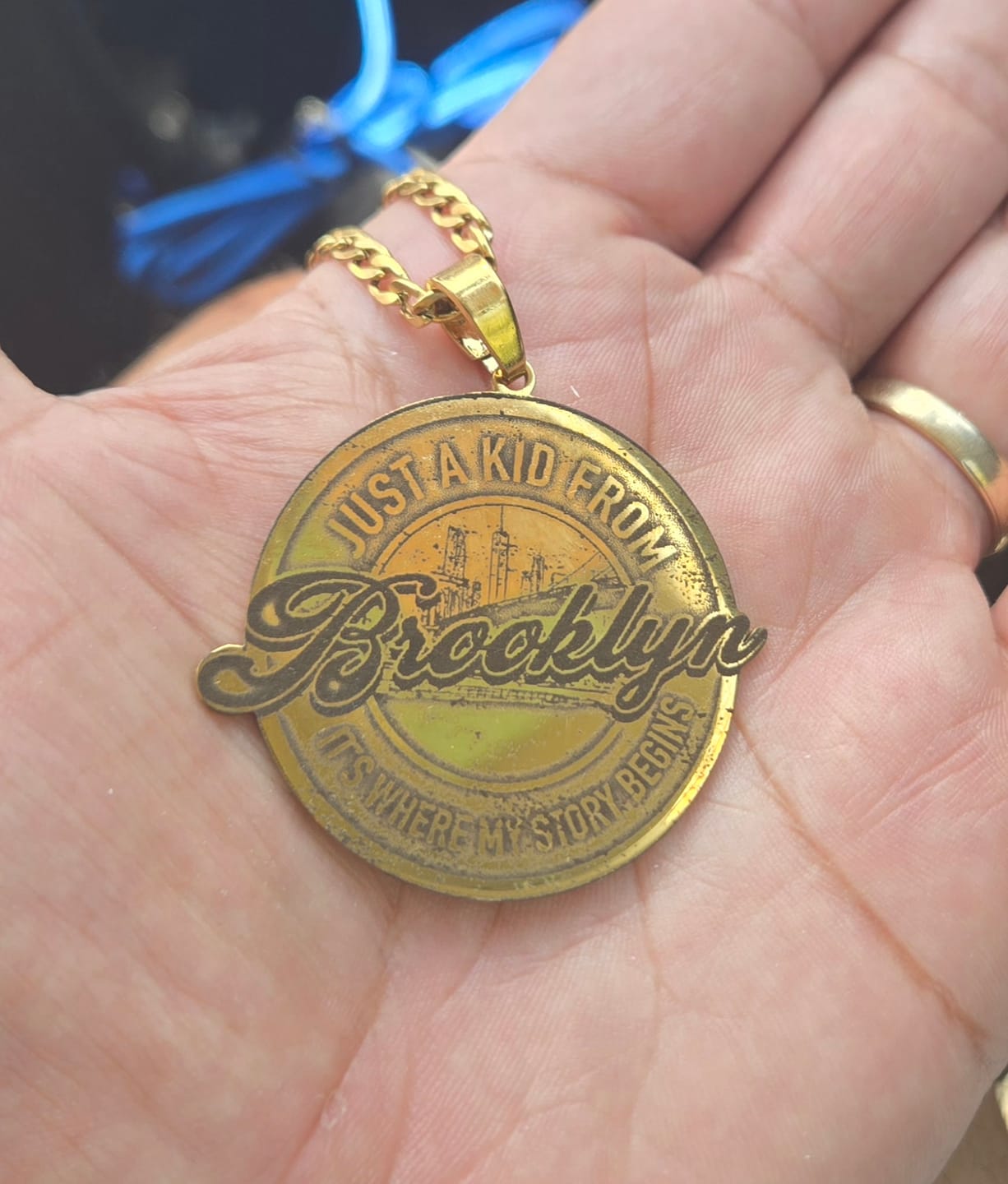 Customer photo review of Custom Logo Engraved Photo Pendant Necklace