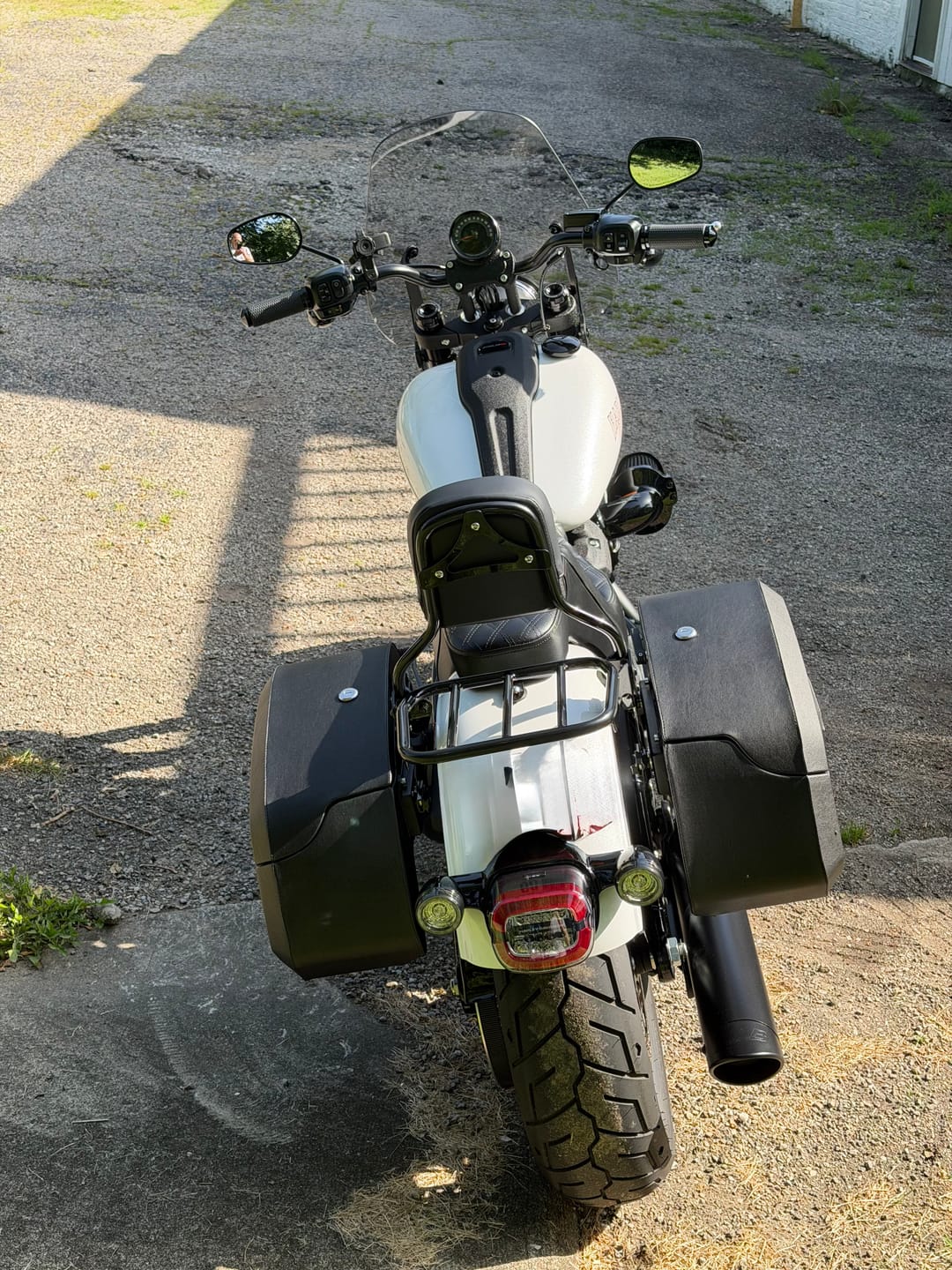 Customer photo review of 32L - Darkin Large Quick Mount Leather Wrap Hard Saddlebags for 2025+ Harley Softail Low Rider S FXLRS