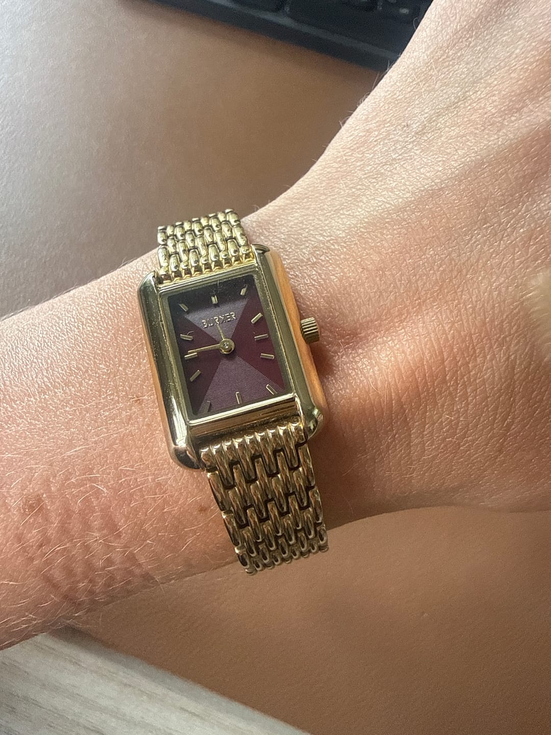 Customer photo review of Olivia Petite Gold Burgundy
