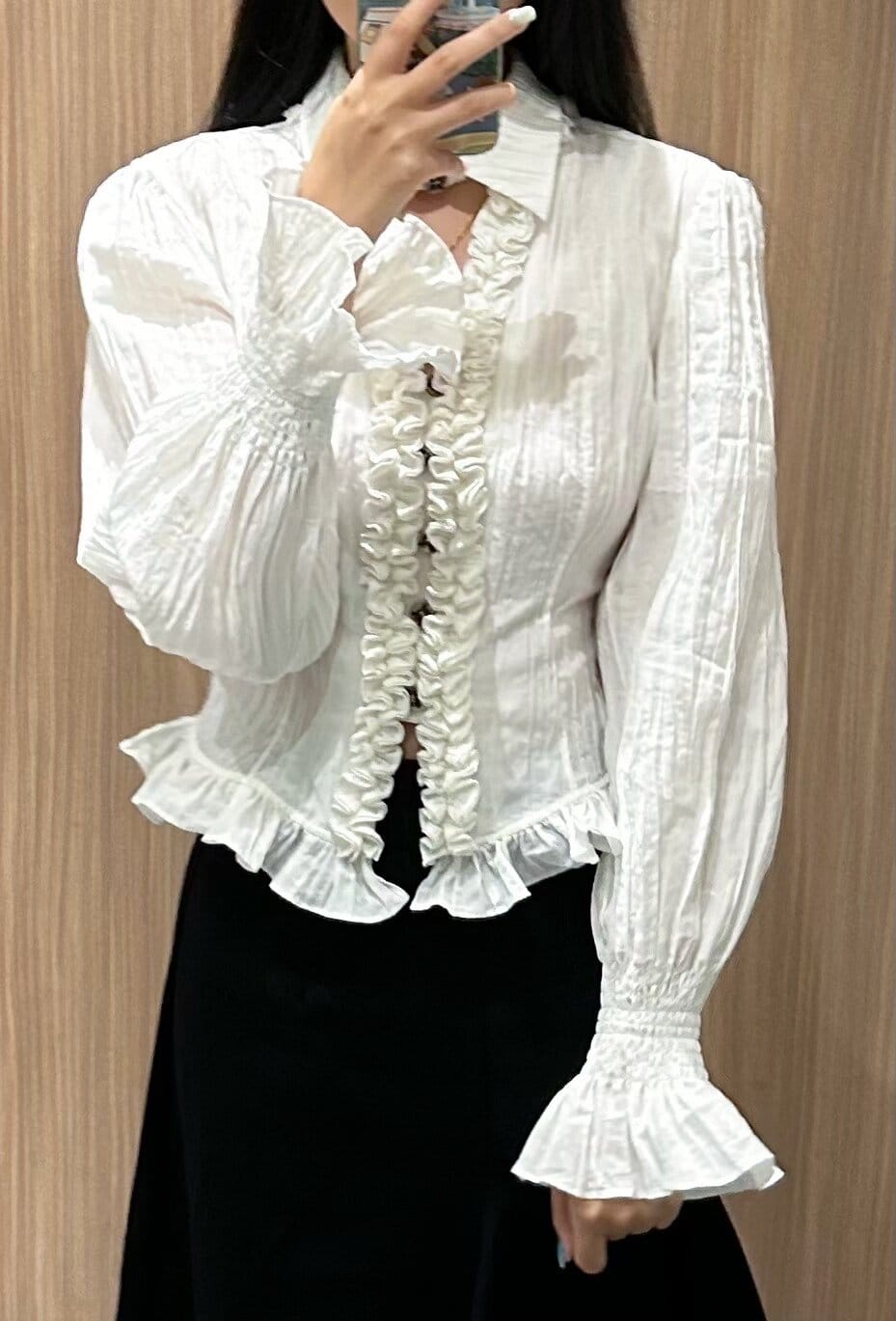 Customer photo review of DOINDULGE Ruffled Structured Gothic Shirt