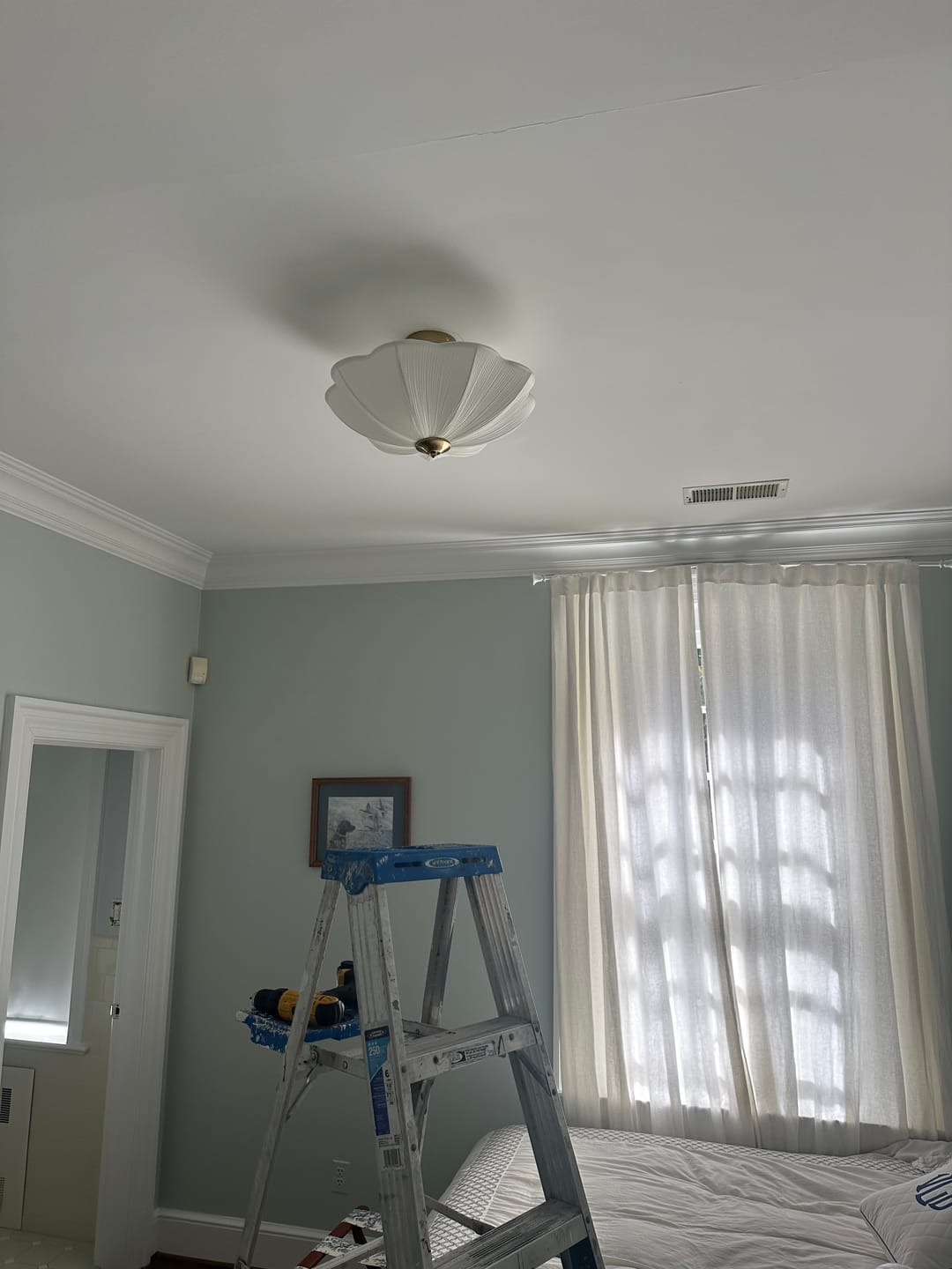 Customer photo review of Boho Pleated Flower White Fabric Semi Flush Mount