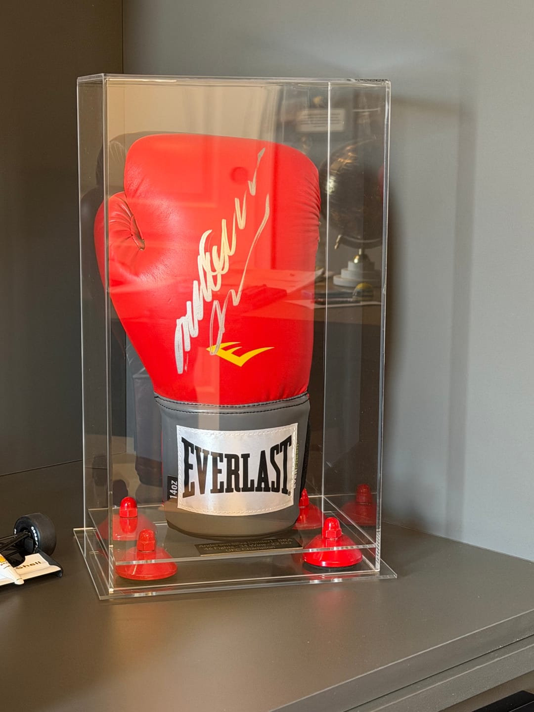 Customer photo review of Acrylic Full Size Boxing Glove Display Case Vertical Clear (A092/V18)