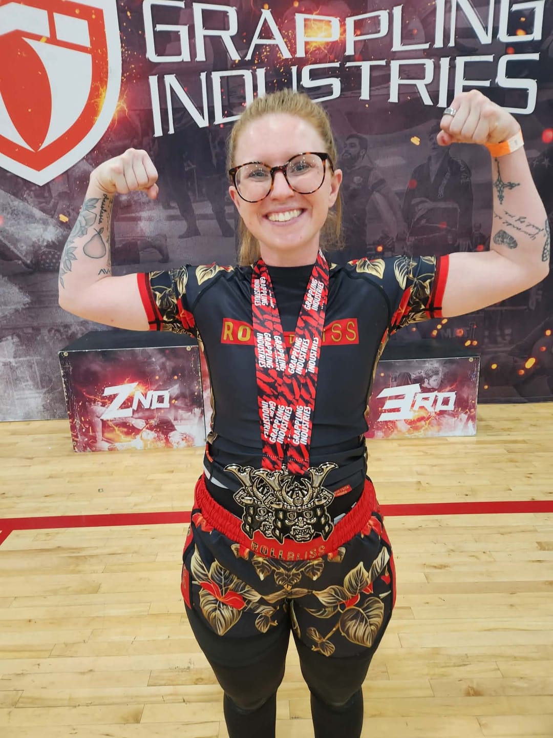 Customer photo review of Red Poison Ivy Faith Over Fear BJJ Rash Guard | Psalms Collection