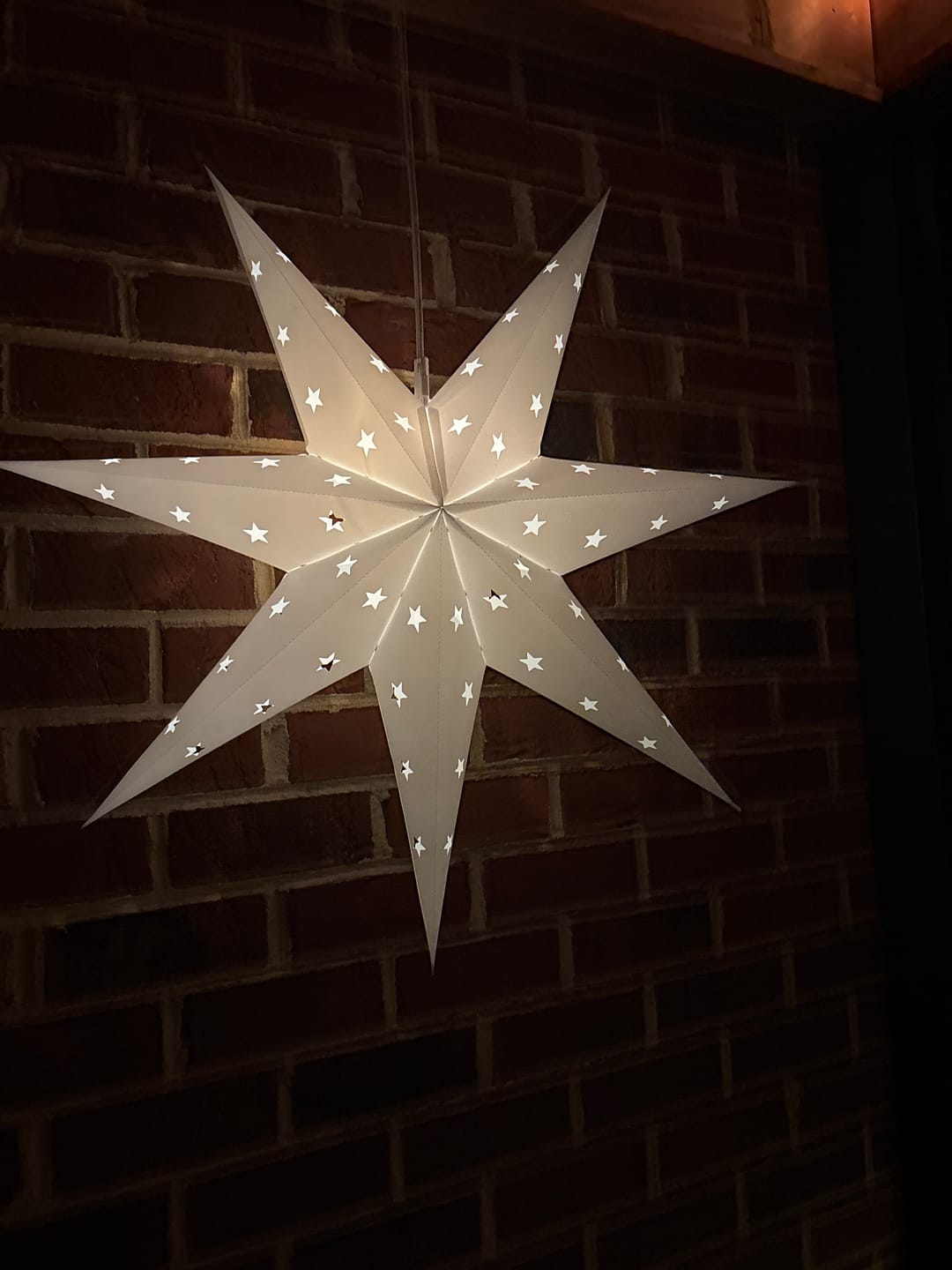 Customer photo review of 30" White 7-Point Weatherproof Star Lantern Lamp, Hanging Decoration