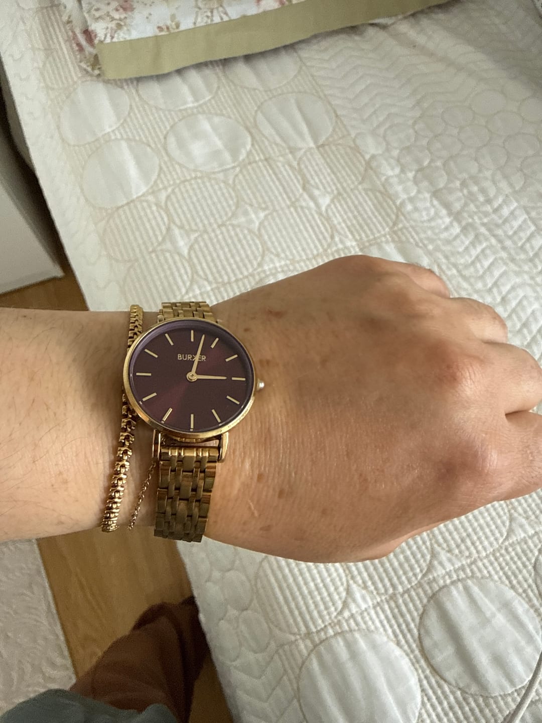 Customer photo review of Ruby Petite Gold Burgundy