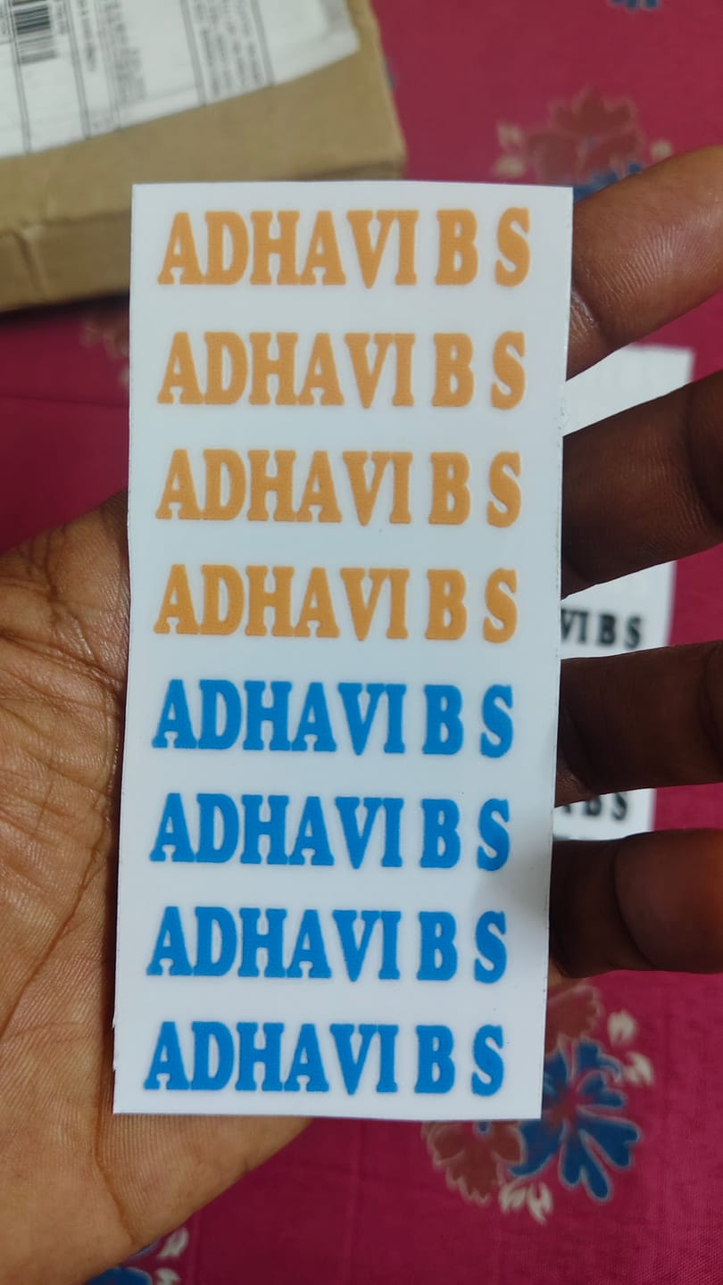 Customer photo review of Personalized UV  Ink Transfer Name Stickers | Custom Name Labels for Bottles, Lunch Boxes, Toys & School Accessories
