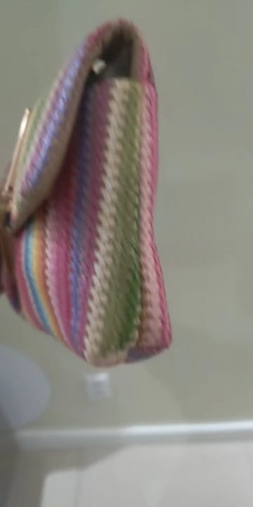 Customer photo review of Rainbow Stripe Straw Crossbody Bag with Tassel Accent for Women